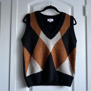 Evereve Payton Argyle Black Knit Sweater Vest